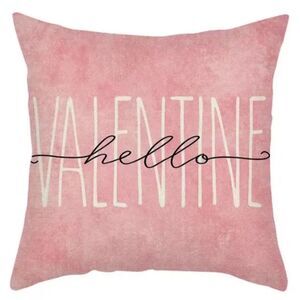 NEW HELLO VALENTINE PINK PILLOW COVER VALENTINE'S DAY LOVE DECOR POLYESTER 17.7"